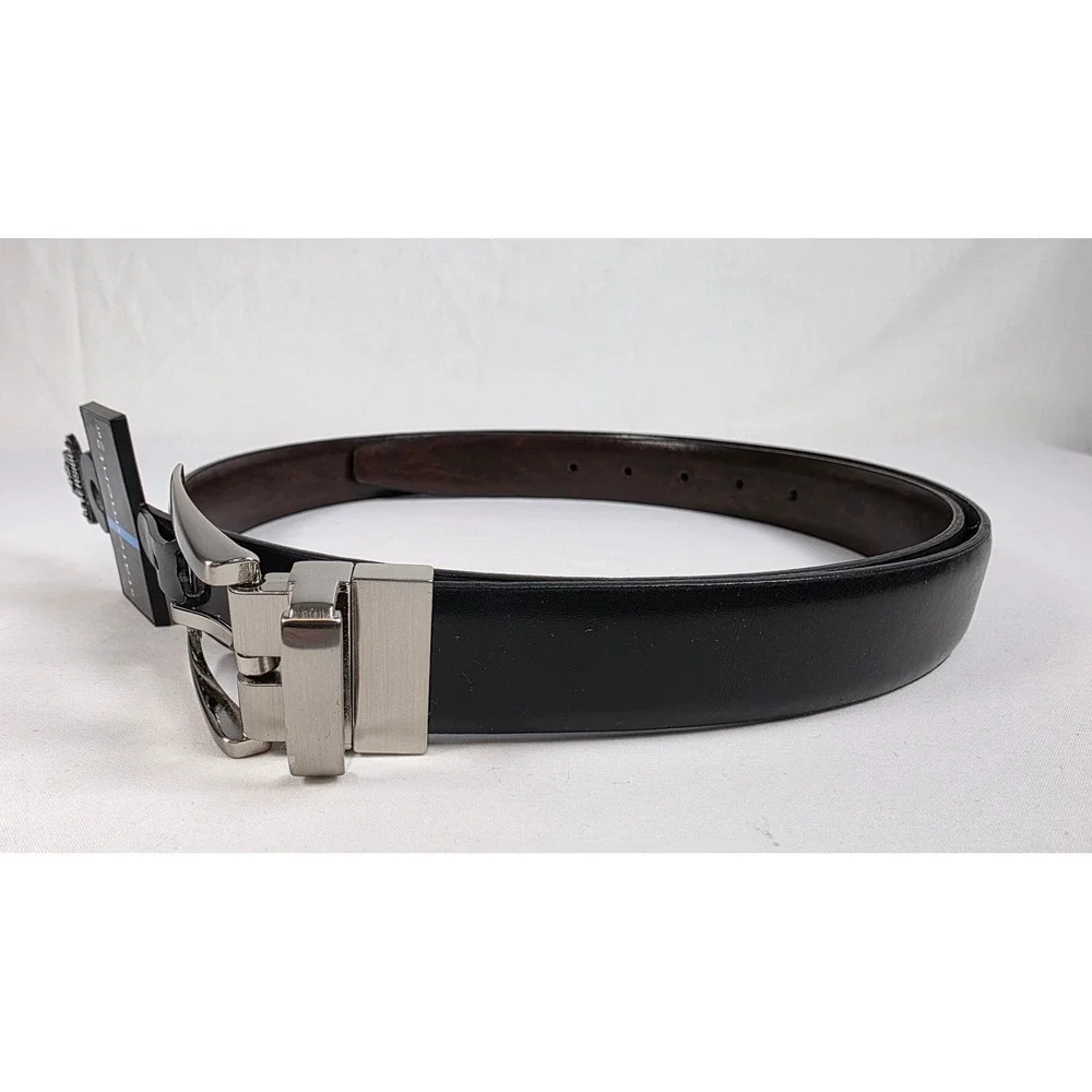Statements @BT Belt Mens Size 42 Reversible Black Brown Silver Tone Buckle NEW